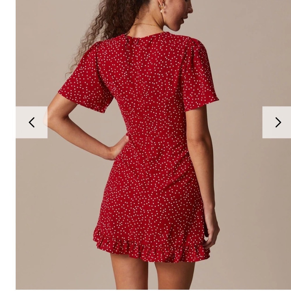 Rihoas Womens The Red V Neck Polka Dot Flounce Mini Dress Medium Flowy Summer - Picture 4 of 16